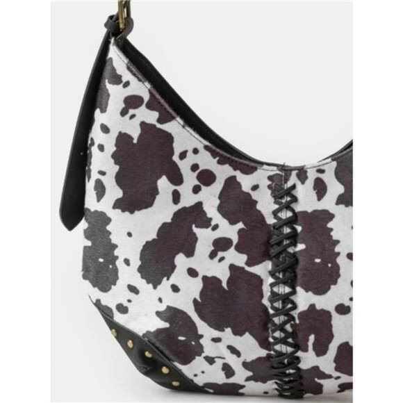 Fame Cow Print Hobo Shoulder Bag with Studded Details - Picture 2 of 3